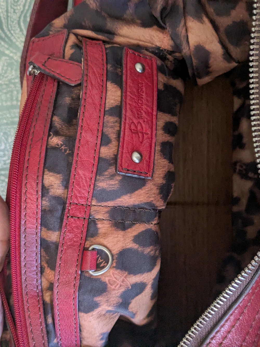 b. makowsky Red Leather Turnlock Shoulder Bag with Silver Hardware - Picture 7 of 11